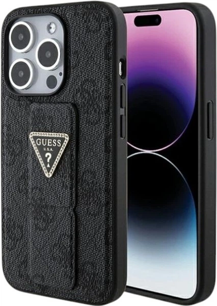 Etui Guess Grip Stand 4G Triangle Strass do Apple iPhone 15 Pro Black (GUHCP15LPGS4TDK) - obraz 1