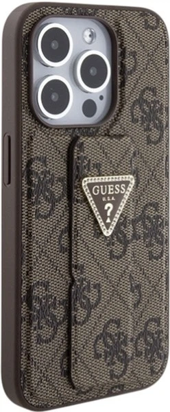 Etui Guess Grip Stand 4G Triangle Strass do Apple iPhone 15 Pro Brown (GUHCP15LPGS4TDW) - obraz 5