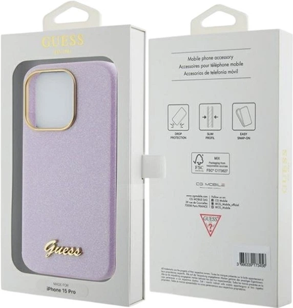 Панель Guess Glitter Glossy Script для Apple iPhone 15 Pro Lilac (GUHCP15LPGMCSL) - зображення 8