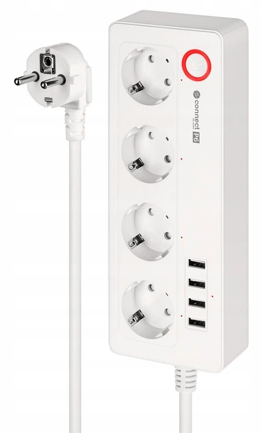 Listwa sieciowa Kruger&Matz KM2250 4 gniazda typu niemieckiego i 4xUSB 2100 mA Connect P6 Tuya (5901890122207) - obraz 1
