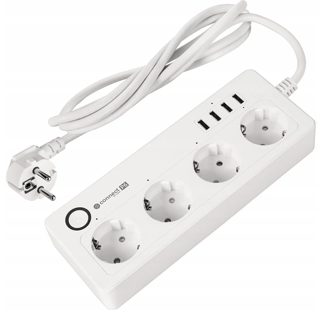 Listwa sieciowa Kruger&Matz KM2250 4 gniazda typu niemieckiego i 4xUSB 2100 mA Connect P6 Tuya (5901890122207) - obraz 4