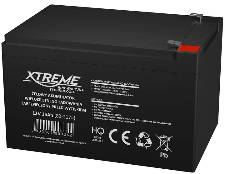 Акумуляторна батарея гелієва XTREME 82-217# 12V 15Ah 152 x 100 x 95 мм (5900804003342) - зображення 1