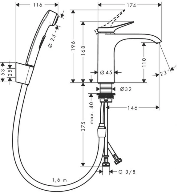 Bateria bidetowa Hansgrohe Vivenis z higienicznym prysznicem (75210000) - obraz 2