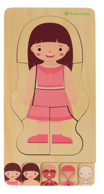 Дерев'яні багатошарові пазли KIK будова тіла Montessori дівчинка 28 шт (KX5957) (5903039721500) - зображення 2