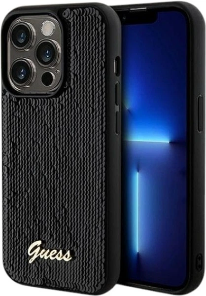 Панель Guess Sequin Script Metal для Apple iPhone 15 Pro Max Black (3666339172909) - зображення 1