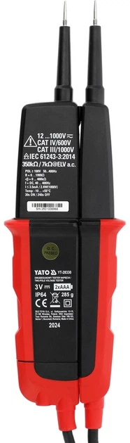 Тестер напруги двополюсний Yato YT-28330 з тестем ПЗВ (5906083105784) - зображення 1