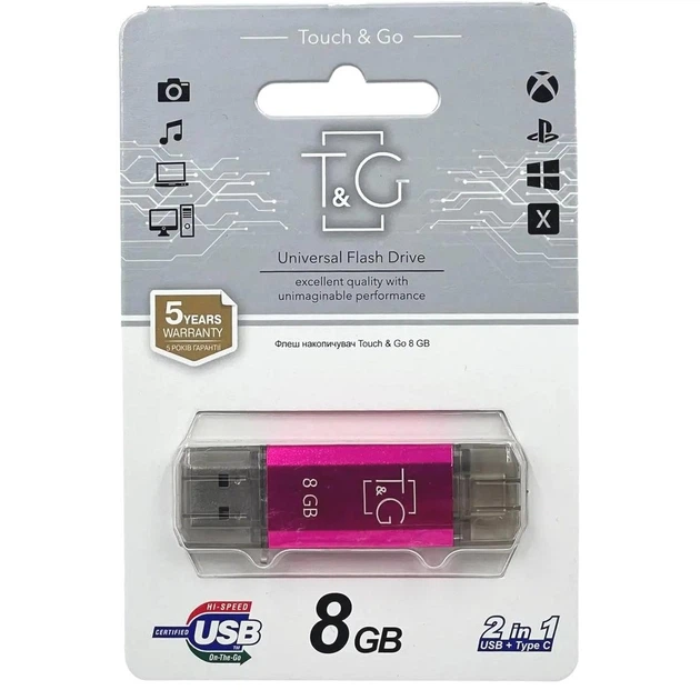 USB-накопитель c Type C 2.0 флешка на 8Gb T&G 009 Star series Fuchsia - Фото 2 USB-накопитель c Type C 2.0 флешка на 8Gb T&G 009 Star series Fuchsia - изображение 2