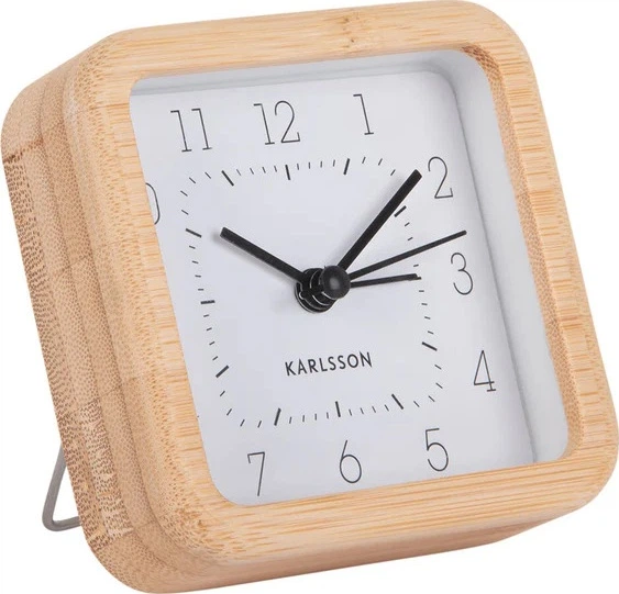 Budzik Karlsson Neat z bambusową obudową 9 x 9 cm Biały (8714302754265) - obraz 1