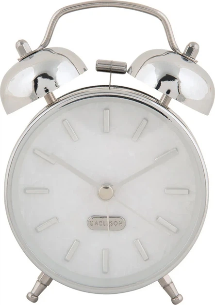 Budzik Karlsson Pearl Glow retro 8 cm Srebrny (8714302751981) - obraz 1