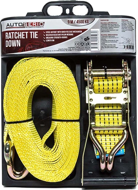 Транспортний ремінь з натягувачем AUTOSERIO Ratchet Tie Down XH-R5005 50 мм x 9 м 4.5 т (4770364225970) - зображення 2