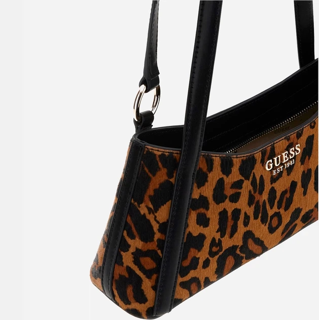 Сумка багет жіноча з натуральної шкіри середня Guess Domitilla HWLO7529180 LEO Чорна (800070344395) - зображення 3