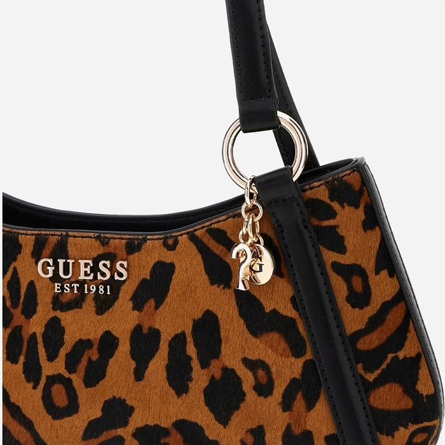 Сумка багет жіноча з натуральної шкіри середня Guess Domitilla HWLO7529180 LEO Чорна (800070344395) - зображення 4