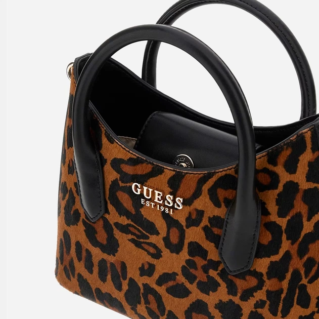 Сумка крос-боді через плече жіноча з натуральної шкіри середня Guess Domitilla HWLO7529760 LEO Чорна (800070344396) - зображення 4