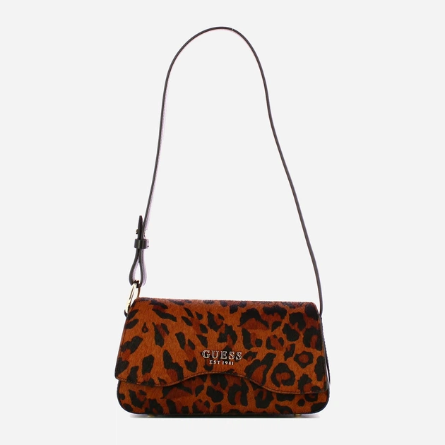 Сумка багет жіноча тканинна маленька Guess Domitilla HWLO7529780 LEO Коричнева (800070344397) - зображення 1