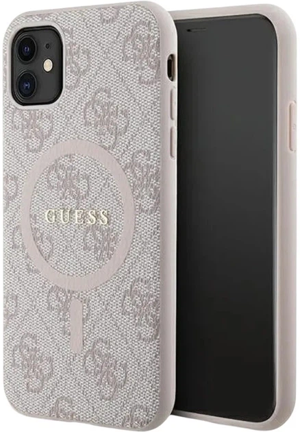 Панель Guess 4G Collection Leather Metal Logo MagSafe для Apple iPhone 11 Pink (GUHMN61G4GFRP) - зображення 1