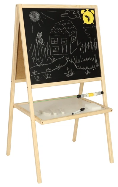 Tablica magnetyczna + kredowa KIK dwustronna drewniana liczydlo literki 37 x 48 x 90 cm KX3824 (5905325439335) - obraz 1