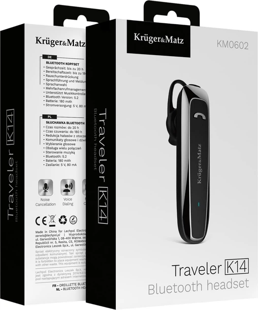Bluetooth-гарнітура Kruger&Matz Traveler K14 Black (5901890120883) - зображення 7