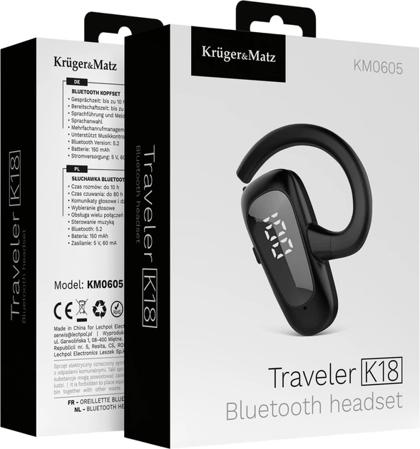 Bluetooth-гарнітура Kruger&Matz Traveler K18 Black (5901890120913) - зображення 7