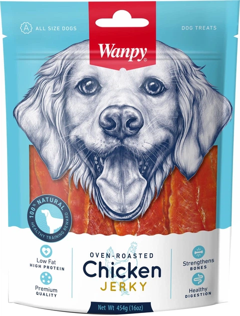 Ласощі для собак Wanpy Chicken Jerky в'ялене куряче м'ясо 454 г (6927749810322) - зображення 1