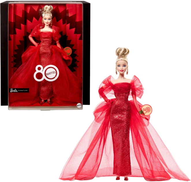 Kolekcjonerska lalka Barbie Ruby Red na 80-lecie Mattel Blondynka (JBJ17) - obraz 4