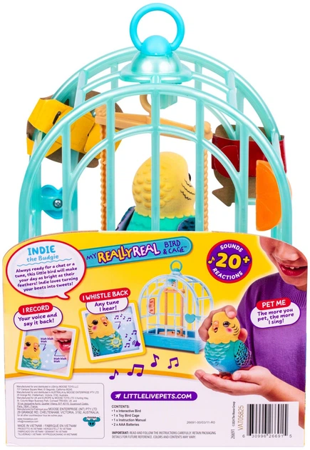 Інтерактивна іграшка Moose Little Live birds Хвилястий папужка Інді в клітці (630996266915) - зображення 10
