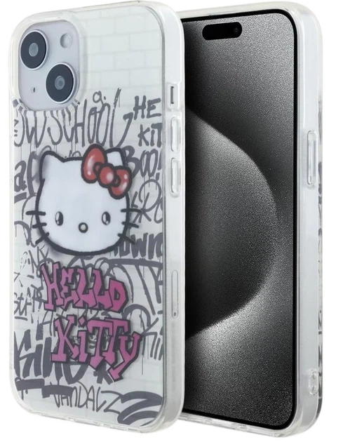 Etui plecki Kitty IML Kitty On Bricks Graffiti do Apple iPhone 15 / 14 / 13 White (HKHCP15SHDGPHT) - obraz 1
