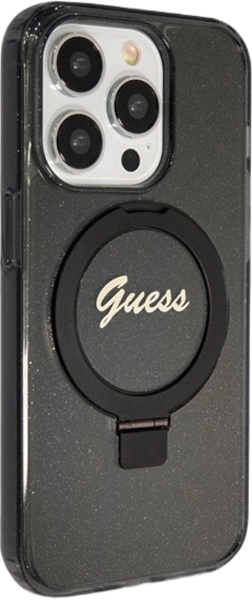 Etui plecki Guess Ring Stand Script Glitter MagSafe do Apple iPhone 15 Pro Black (3666339156343) - obraz 4