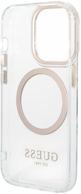 Etui plecki Guess Metal Outline Magsafe do Apple iPhone 15 Pro Transparent/Gold (3666339196912) - obraz 5