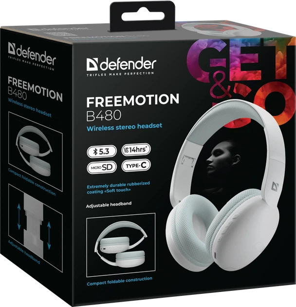 Навушники Defedner FreeMotion B480 Bluetooth Білі (4745091890883) - зображення 9