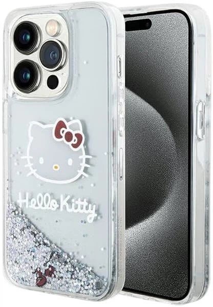 Etui plecki Hello Kitty Liquid Glitter Charms Kitty Head do Apple iPhone 14 Pro Silver (HKHCP14LLIKHET) - obraz 1