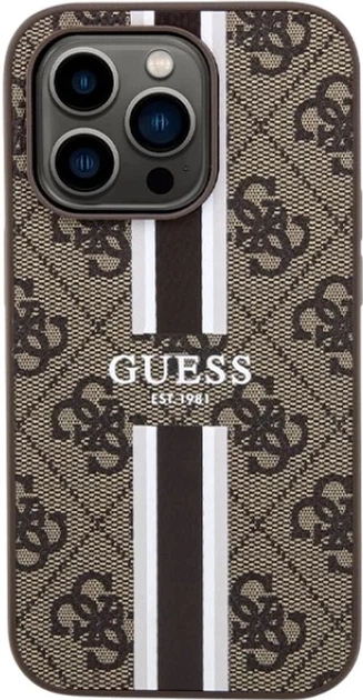 Etui plecki Guess 4G Printed Stripes MagSafe do Apple iPhone 15 Pro Brown (3666339203467) - obraz 1