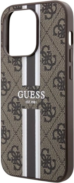 Etui plecki Guess 4G Printed Stripes MagSafe do Apple iPhone 15 Pro Brown (3666339203467) - obraz 4