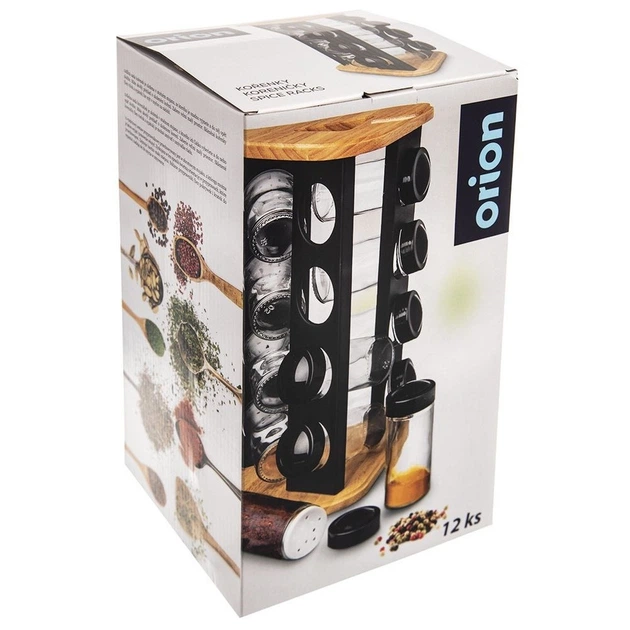 Stojak na przyprawy Orion z pojemnikami drewniany obrotowy Black 13 elementów (8592381177539) - obraz 9