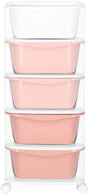 Полиця для іграшок Springos HA0211 з 5 шухлядами на коліщатках Рожево-біла (5908455300452) - зображення 4