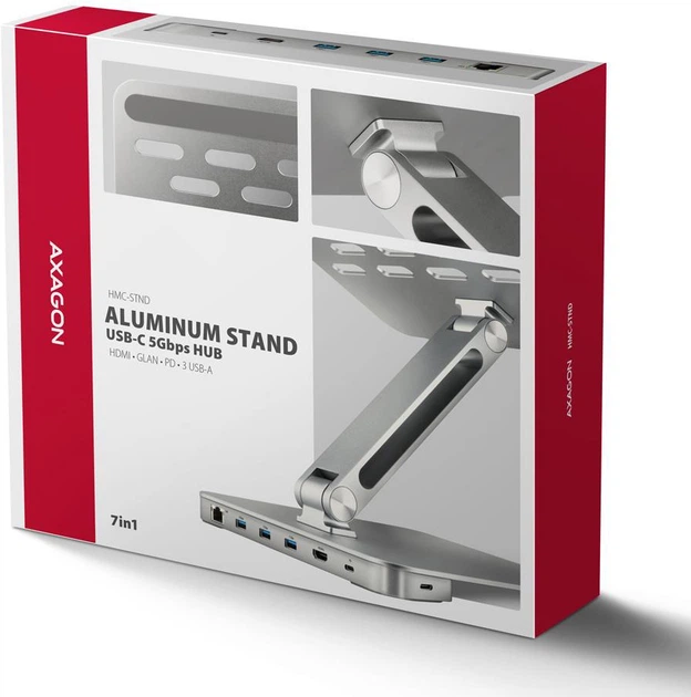 Podstawka pod laptop AXAGON HMC-STND USB-C 5Gbps 7in1 Silver (HMC-STND) - obraz 4