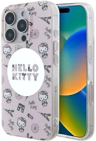 Etui plecki Hello Kitty IML All Over Paris Magsafe do Apple iPhone 16 Pro Max Pink (HKHMP16XHAOPP) - obraz 1
