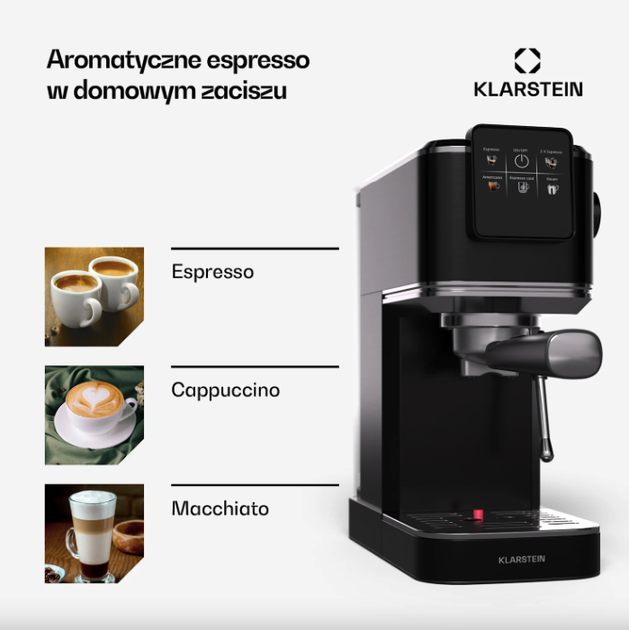 Кавоварка Klarstein SteelPresso Slim Touch, 1350 Вт, 20 бар, сенсорне керування, капучино, латте, холодний та гарячий еспресо - зображення 7