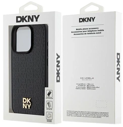 Etui DKNY Leather Monogram Pattern Metal Logo MagSafe do Apple iPhone 15 Pro Black (3666339261535) - obraz 8