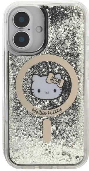 Etui plecki Hello Kitty Liquid Glitter Fever MagSafe do Apple iPhone 16 Pro Black Gold (HKHMP16SLGDIK) - obraz 2