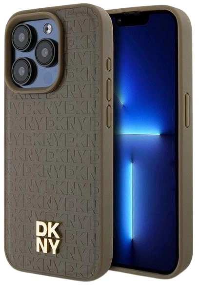 Etui DKNY Leather Monogram Pattern Metal Logo MagSafe do Apple iPhone 15 Pro Brown (3666339261818) - obraz 1