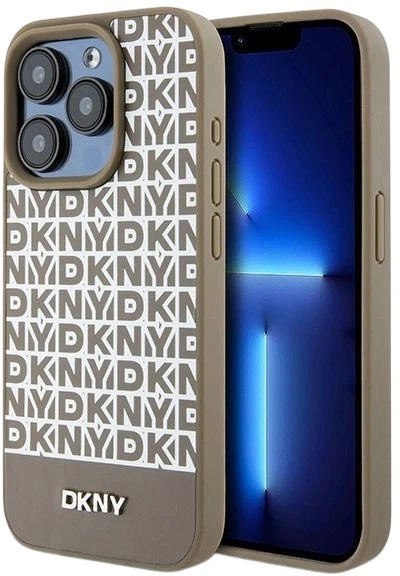 Etui DKNY Leather Printed Pattern Metal Logo MagSafe do Apple iPhone 15 Pro Brown (3666339262099) - obraz 1