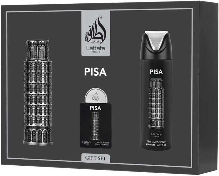 Zestaw unisex Lattafa Pride Pisa Woda perfumowana 100 ml + Miniatura 20 ml + Dezodorant w sprayu 200 ml (6290362347170) - obraz 1