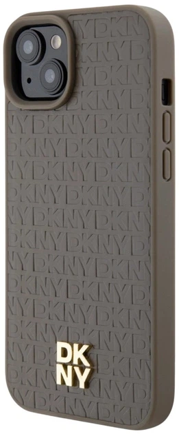 Панель DKNY Leather Monogram Pattern Metal Logo MagSafe для Apple iPhone 15 Plus / 14 Plus Brown (3666339261801) - зображення 2