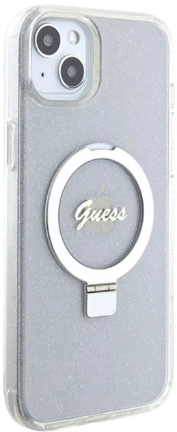 Панель Guess Ring Stand Script Glitter MagSafe для Apple iPhone 15 Plus/14 Plus Transparent (3666339156619) - зображення 4