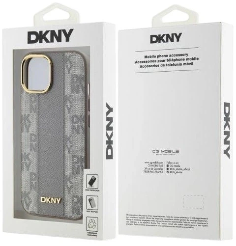 Etui DKNY Leather Checkered Mono Pattern MagSafe do Apple iPhone 15 Beige (3666339259976) - obraz 5