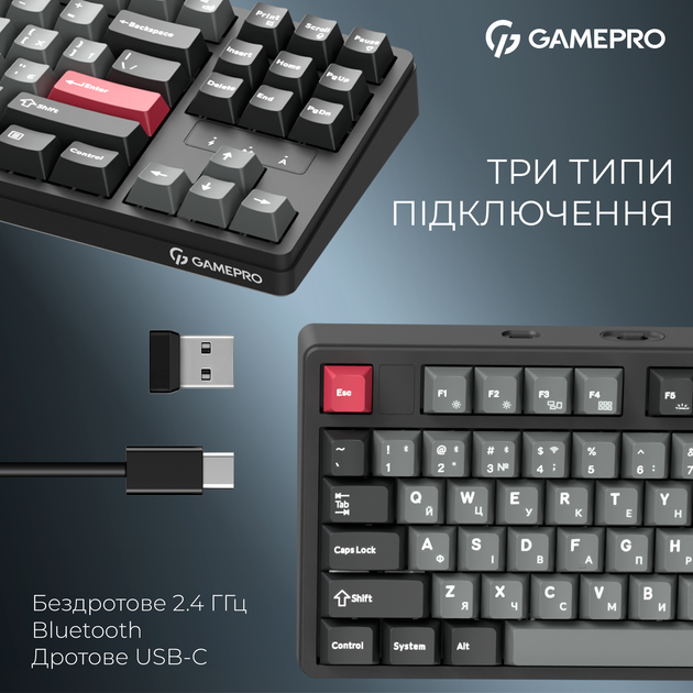 Клавиатура беспроводная GamePro Asgard Ragnar Keychron Super Red Switch Wireless/Bluetooth/USB Black (MK285BK) - Фото 6 Клавиатура беспроводная GamePro Asgard Ragnar Keychron Super Red Switch Wireless/Bluetooth/USB Black (MK285BK) - изображение 6