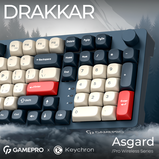 Клавиатура беспроводная GamePro Asgard Drakkar Keychron Super Red Switch Wireless/Bluetooth/USB Blue (MK305BL) - Фото 5 Клавиатура беспроводная GamePro Asgard Drakkar Keychron Super Red Switch Wireless/Bluetooth/USB Blue (MK305BL) - изображение 5