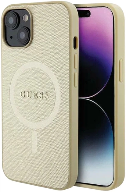 Панель Guess Saffiano MagSafe для Apple iPhone 15 Plus/14 Plus Gold (3666339156053) - зображення 1