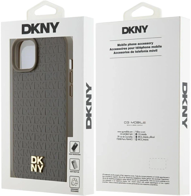Панель DKNY Leather Pattern Metal Logo MagSafe для Apple iPhone 15 / 14 / 13 Brown (3666339261795) - зображення 8