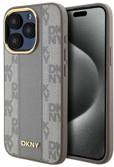 Etui DKNY Leather Checkered Mono Pattern MagSafe do Apple iPhone 15 Pro Max Beige (3666339260002) - obraz 1